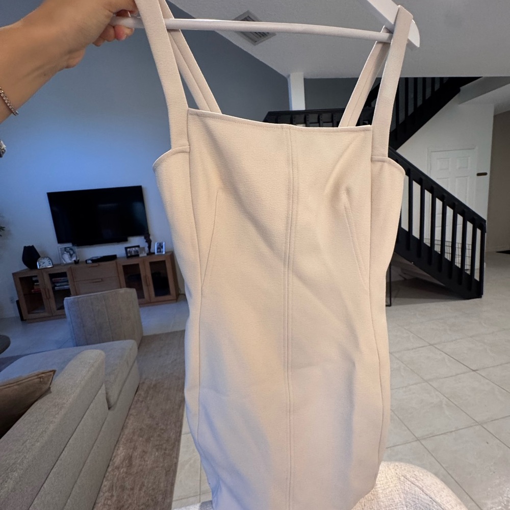 Sleeveless Square-Neck Cream Bodycon Dress